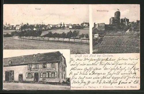 AK Faid, Gasthaus von Joseph Nalbach, Blick auf die Winneburg, Totalansicht
