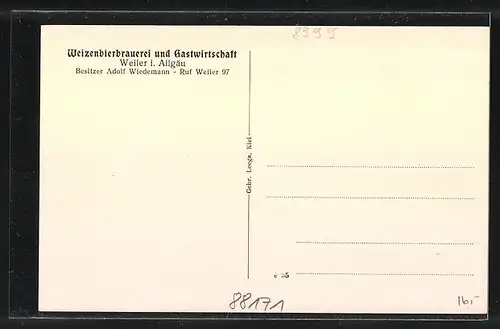 AK Weiler, Weizenbierbrauerei und Gasthof von Adolf Wiedemann