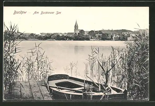AK Buckow, Ruderboot am Ufer des Buckower Sees