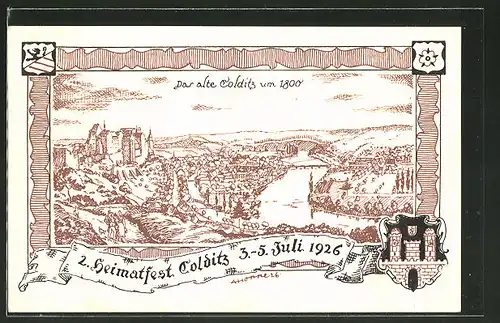 Künstler-AK Colditz, 2. Heimatfest 1926, Alte Stadtansicht um 1800