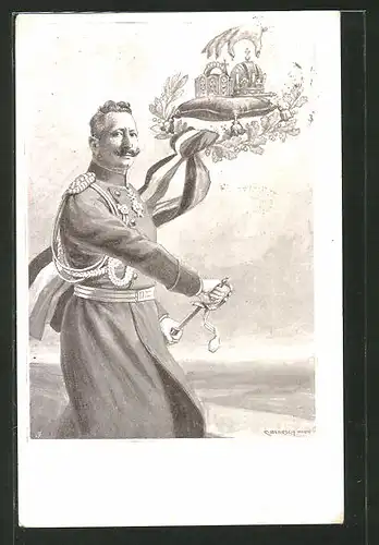 Künstler-AK C. Benesch: Kaiser Wilhelm II. zieht sein Schwert um das Vaterland zu verteidigen
