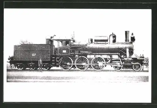Foto-AK russische Eisenbahn, Dampflok 2CS, Lokomotive Lok-Nr.: 127 der Nikolaibahn