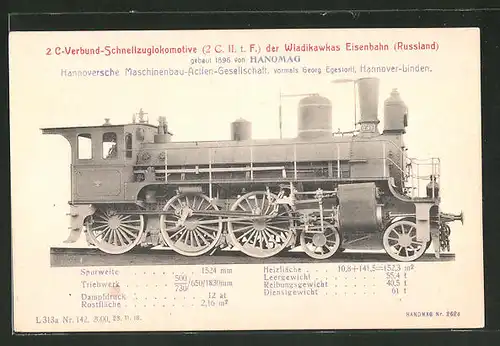 AK russische Eisenbahn, Hanomag Dampflok 2C, Lokomotive Lok-Nr.: II.97.