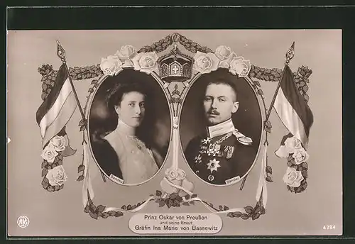 AK Prinz Oskar von Preussen und seine Braut Gräfin Ina Marie von Bassewitz