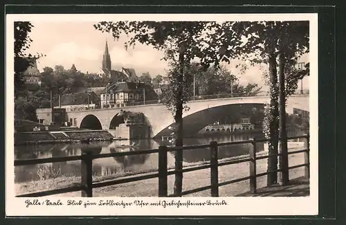 AK Halle / Saale, Blick zum Kröllwitzer Ufer mit Gibingansteiner-Brücke