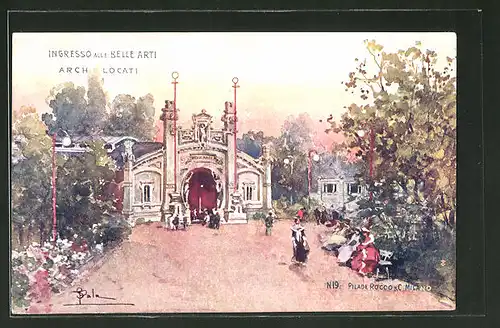 Künstler-AK Milano, Esposizione 1906, Ingresso alle Belle Arti, Arch Locati