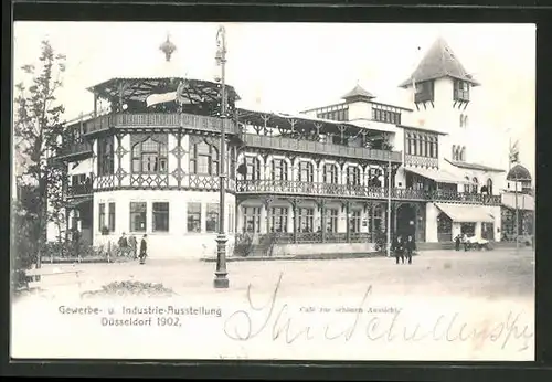 AK Düsseldorf, Industrie- & Gewerbe-Ausstellung 1902, Blick zum Cafe zur schönen Aussicht