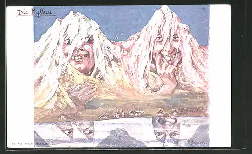 Künstler-Lithographie sign.E. Hansen / Emil Nolde: Die Mythen, Berg mit Gesicht / Berggesichter