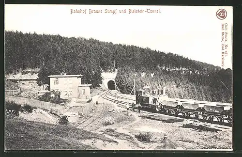 AK Blankenburg, Blick auf den Bahnhof Braune Sumpf und den Bielstein-Tunnel