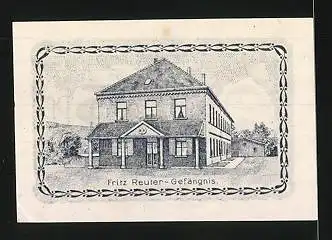 Notgeld Dömitz an der Elbe 1922, 25 Pfennig, Fritz-Reuter-Porträt, Fritz-Reuter-Gefängnis