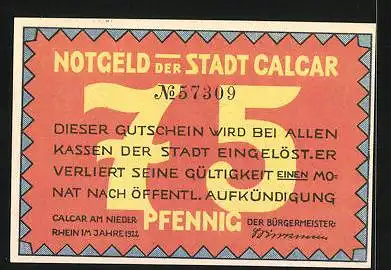 Notgeld Calcar 1922, 75 Pfennig, Jan Joest von Calcar
