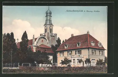 AK Köln-Dellbrück, Blick auf die evang. Kirche