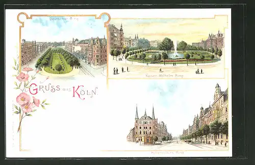 Lithographie Köln, Deutscher Ring, Kaiser Wilhelm-RIng, Hohenzollern-Ring