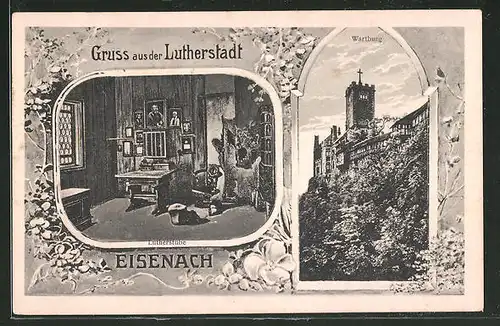 AK Eisenach, 400 jährige Lutherfeier, Ganzsache PP 36 F 2, Wartburg, Lutherstube, Innenansicht