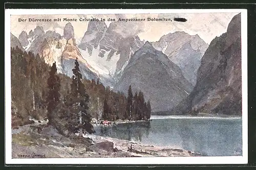 Künstler-AK Edward Harrison Compton: Der Dürrensee mit Monte Cristallo in den Ampezzaner Dolomiten