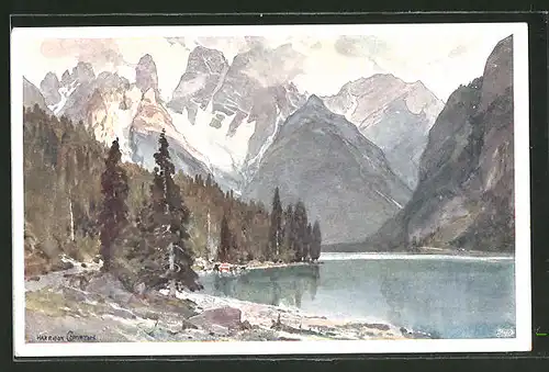 Künstler-AK Edward Harrison Compton: Der Dürrensee mit Monte Cristallo in den Ampezzaner Dolomiten