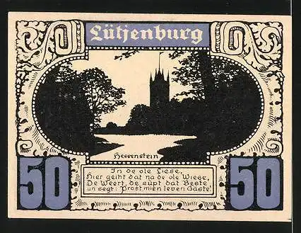 Notgeld Eutin, 50 Pfennig, Wappen der Ortschaften der Holsteinischen Schweiz, Hessenstein bei Lütjenburg