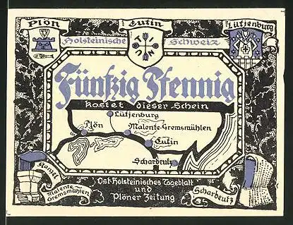 Notgeld Eutin, 50 Pfennig, Wappen der Ortschaften der Holsteinischen Schweiz, Kammer bei Scharbeutz