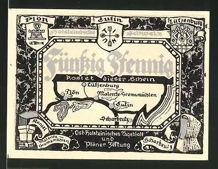 Notgeld Eutin, 50 Pfennig, Wappen der Ortschaften der Holsteinischen Schweiz, Tempel im Schlossgarten
