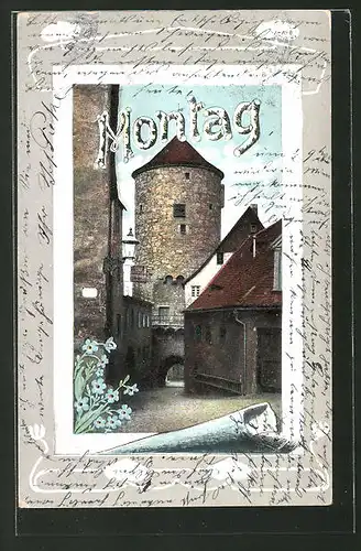 AK Montag, Turm in Altstadt, Allegorie