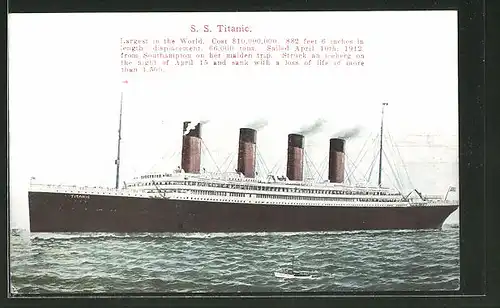 AK Passagierschiff SS Titanic, largest ship in the world