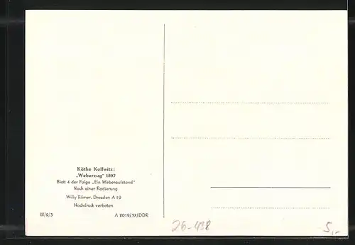 Künstler-AK Käthe Kollwitz: "Weberzug" 1897, Arbeiter mit Hacken und Beilen