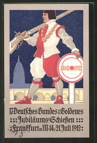 AK Frankfurt a. M., 17. Deutsches Bundes- u. Goldenes Jubiläums-Schiessen 1912, Schütze mit Gewehr