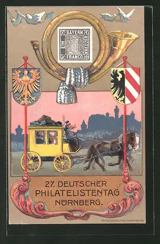 AK Nürnberg, Ganzsache PP52C1, 27. Deutscher Philatelistentag, Postkutsche