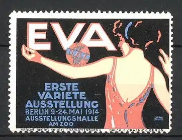 Künstler-Reklamemarke Lehmann, Berlin, EVA 1. Variete Ausstellung 1914, Tänzerin balanziert einen Ball