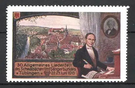 Reklamemarke Tübingen, 30. Allg. Liederfest des schwäbischen Sängerbundes 1913, Komponist Philipp Friedrich Silcher