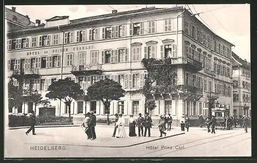 AK Heidelberg, Strassenleben am Hotel Prinz Carl