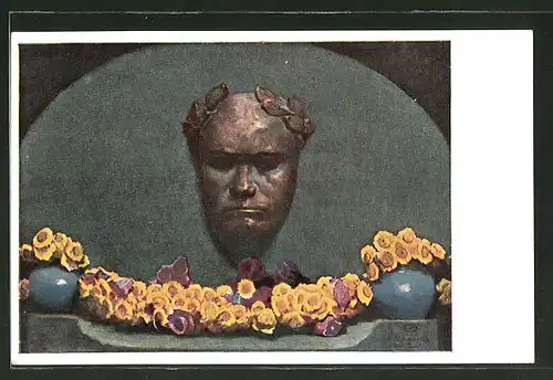 Künstler-AK Albert Stagura: Büste von Ludwig van Beethoven mit Kranz