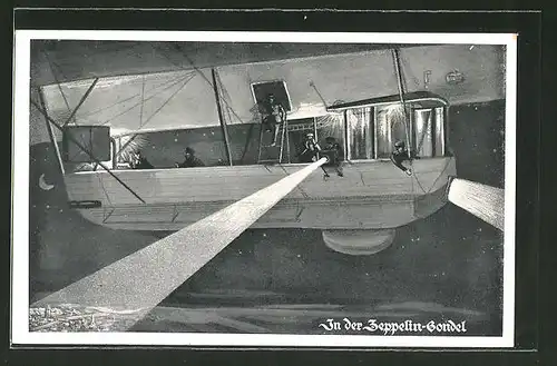 AK Besatzung strahlt mit Scheinwerfern aus der Zeppelin Gondel