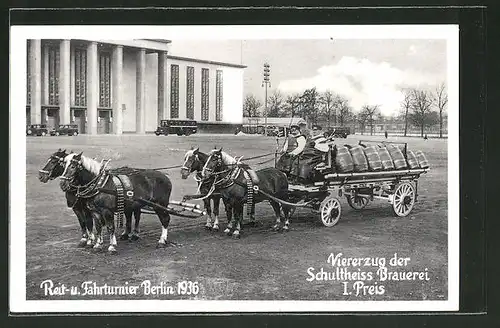 AK Berlin, Reit- und Fahrturnier 1936, Viererzug der Schultheiss Brauerei