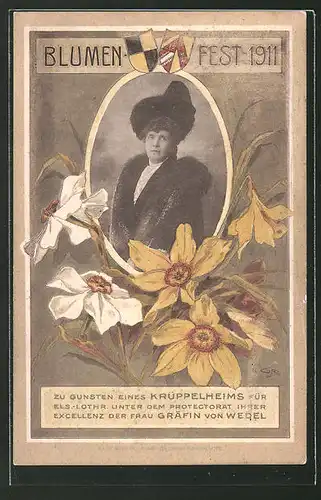 AK Wedel, Blumenfest 1911, Portrait der Gräfin von Wedel