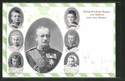 AK König Friedrich August von Sachsen und seine Kinder Prinz Christian, Kronprinz Georg und Prinzessin Maria Alix