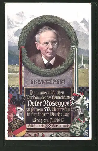 Künstler-AK Richard Assmann: Porträt Peter Rosegger "Vorkämpfer des Deutschtums..."