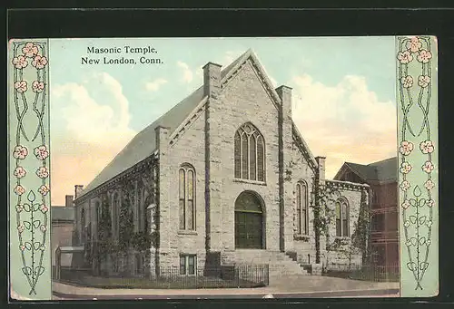 AK New London, CT, Masonic Temple, Gebäude der Freimaurerloge