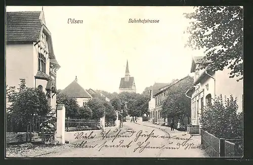 AK Vilsen, Bahnhofstrasse mit Blick zur Kirche