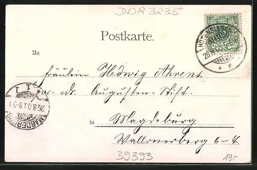 Lithographie Hötensleben, Kaiserliches Postamt, Kath. Kirche, Evang. Kirche, Evang. Schule
