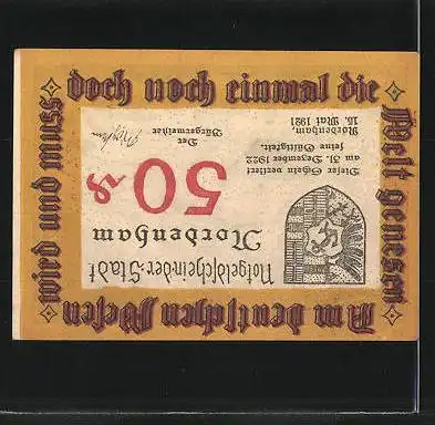 Notgeld Nordenham 1921, 50 Pfennig, Stadtwappen, Bauerngehöfte