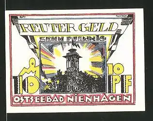 Notgeld Ostseebad Nienhagen 1922, 10 Pfennig, Aussichtsturm, Fischer holen Netz ein