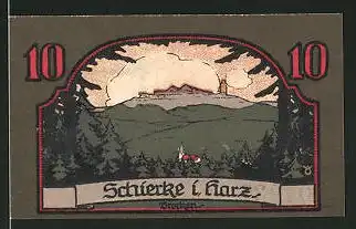 Notgeld Schierke im Harz 1921, 10 Pfennig, Goethe-Porträt, Brocken