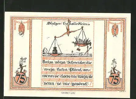 Notgeld Glatz 1921, 75 Pfennig, Kirche, Glatzer Volksliedlein