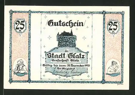 Notgeld Glatz 1921, 25 Pfennig, Kirche, Glatzer Volksliedlein