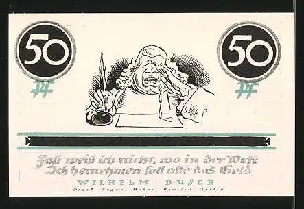 Notgeld Stolzenau an der Weser 1921, 50 Pfennig, das Uchter Moor, Szene aus Buschs Werken