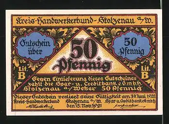 Notgeld Stolzenau an der Weser 1921, 50 Pfennig, Gildewappen und Schneider