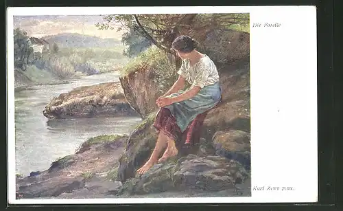 Künstler-AK Carl Zewy: Junge Frau sitzt am Flussufer