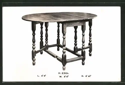 AK Historischer Tisch, H. 232A, L. 4'6', W. 3'0', H. 2'4'