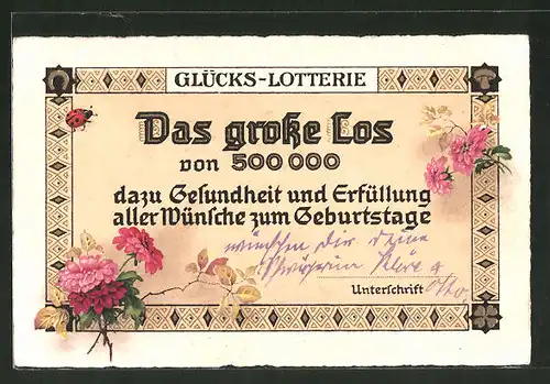 AK Das Grosse Los der Glücks-Lotterie, Blumen